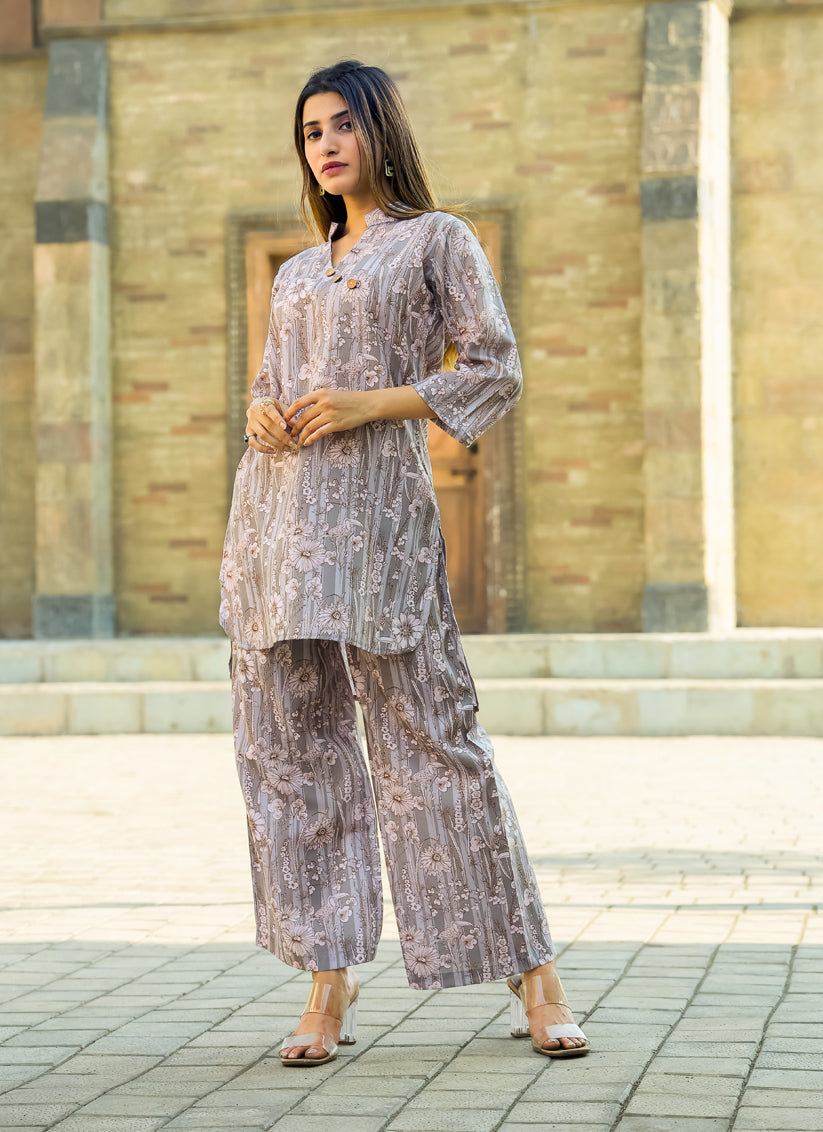 Grey Floral Printed Co-Ord Set