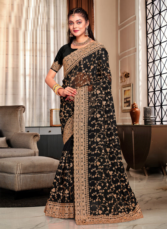 Black Georgette Heavy Embroidered Saree