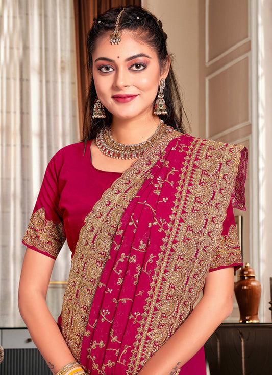 Magenta Georgette Heavy Embroidered Saree