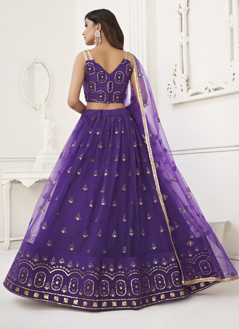 Purple Net Embroidered Lehenga Choli