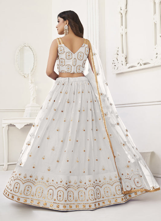 Pearl White Net Embroidered Lehenga Choli