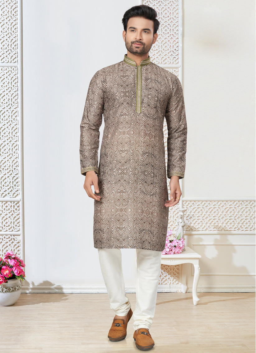 Olive Green Cotton Kurta Pyjama Set