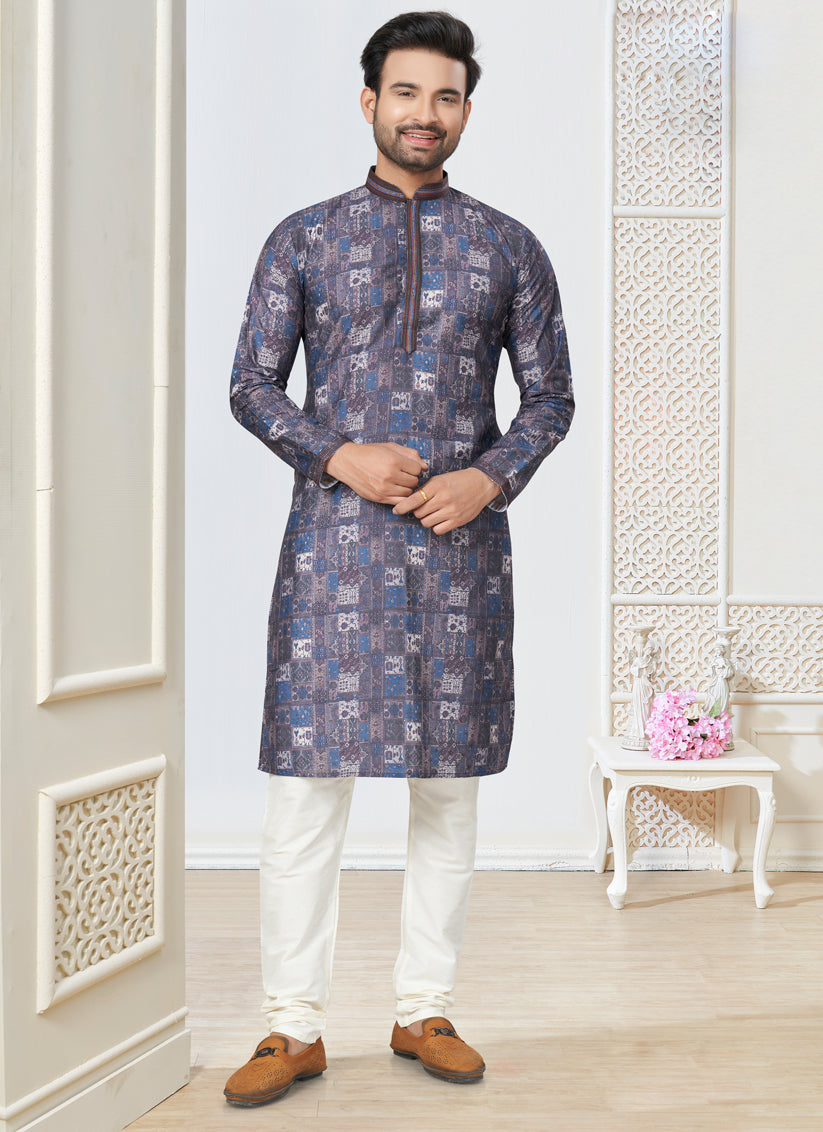 Grey Cotton Kurta Pyjama Set