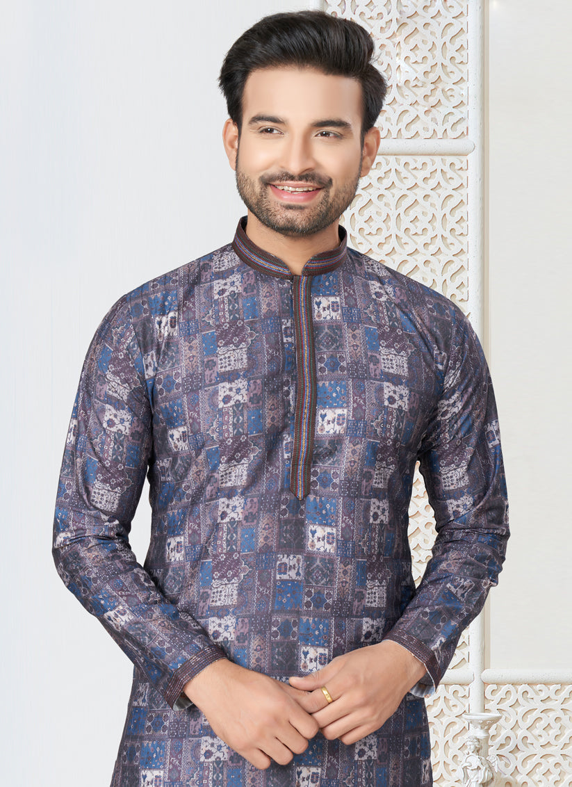 Grey Cotton Kurta Pyjama Set