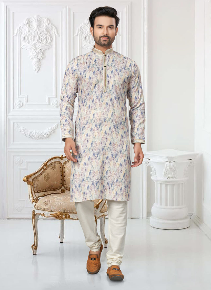 Cream Cotton Digital Printed Kurta Set