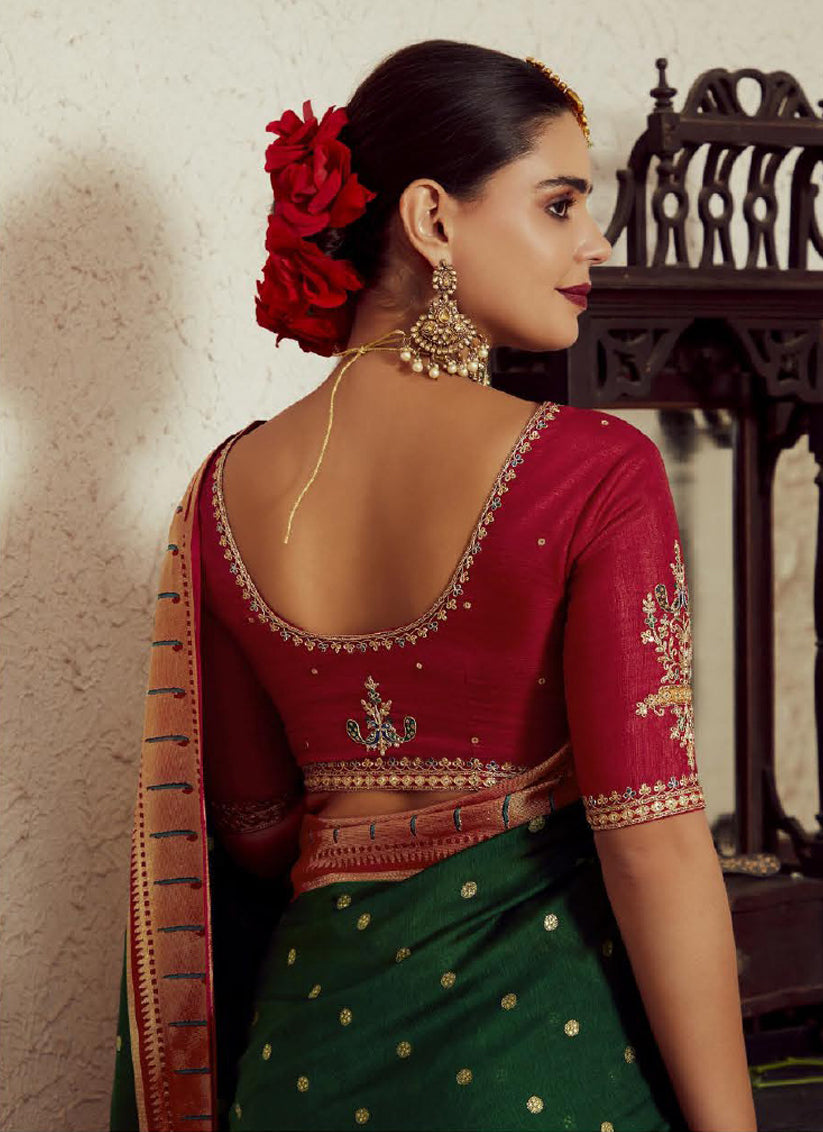 Forest Green Brasso Saree with Blouse
