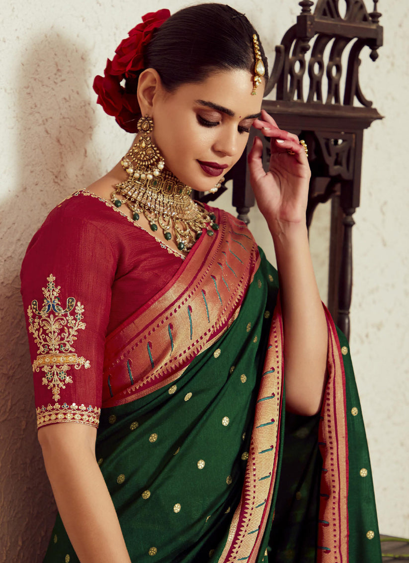 Forest Green Brasso Saree with Blouse