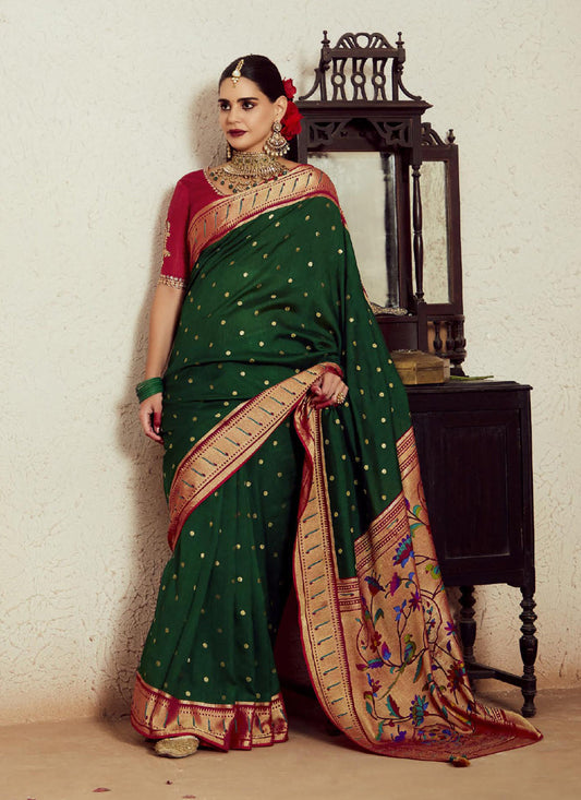 Forest Green Brasso Saree with Blouse
