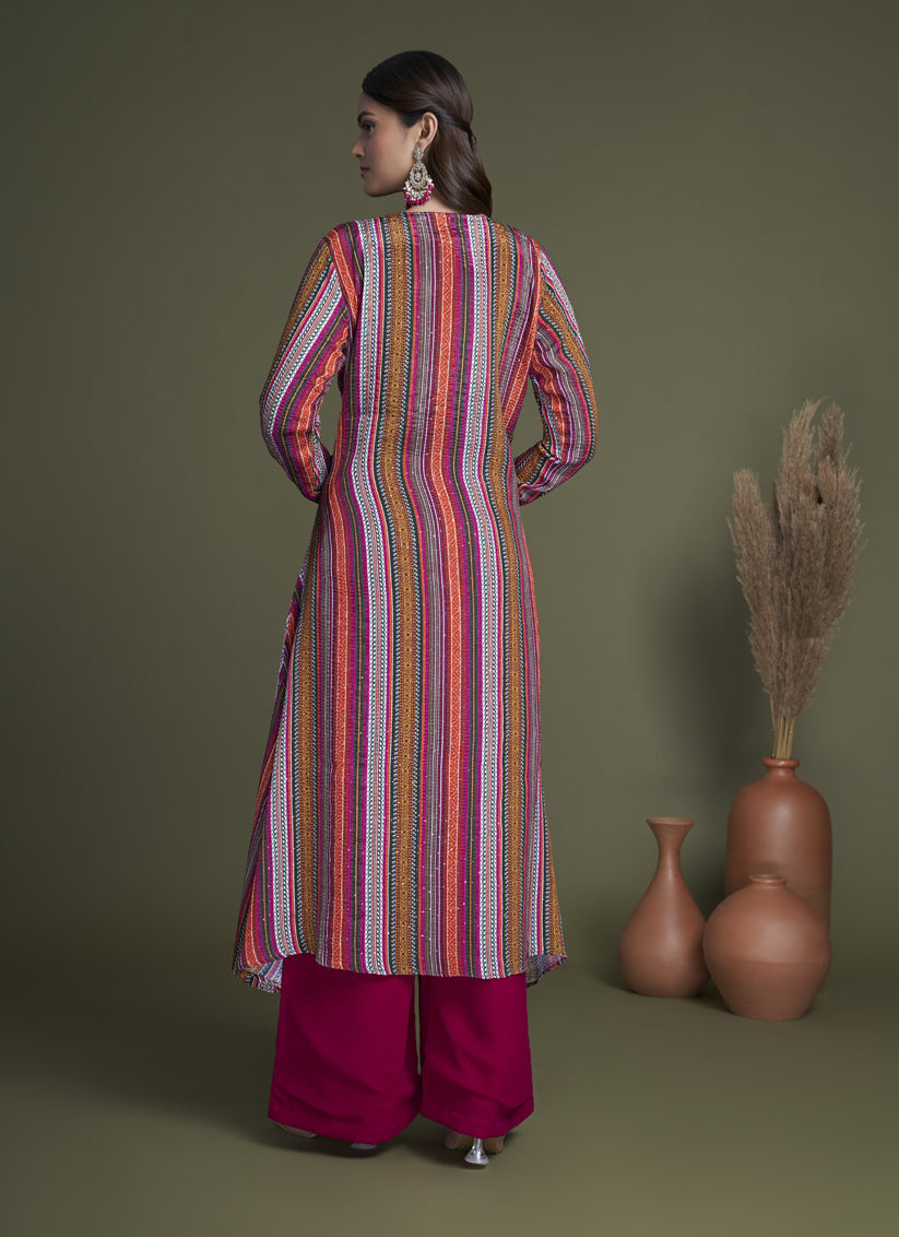 Magenta Georgette Palazzo with Crop Top and Jacket