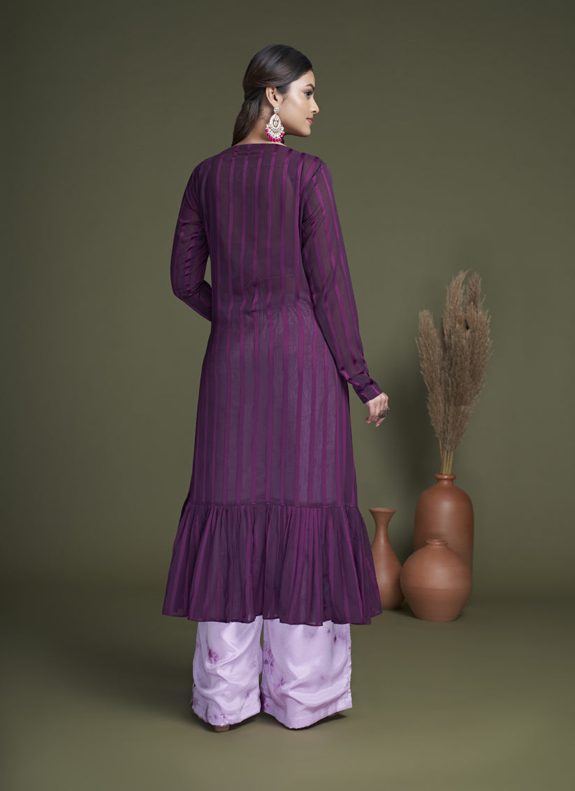 Lilac Silk Palazzo with Crop Top and Jacket