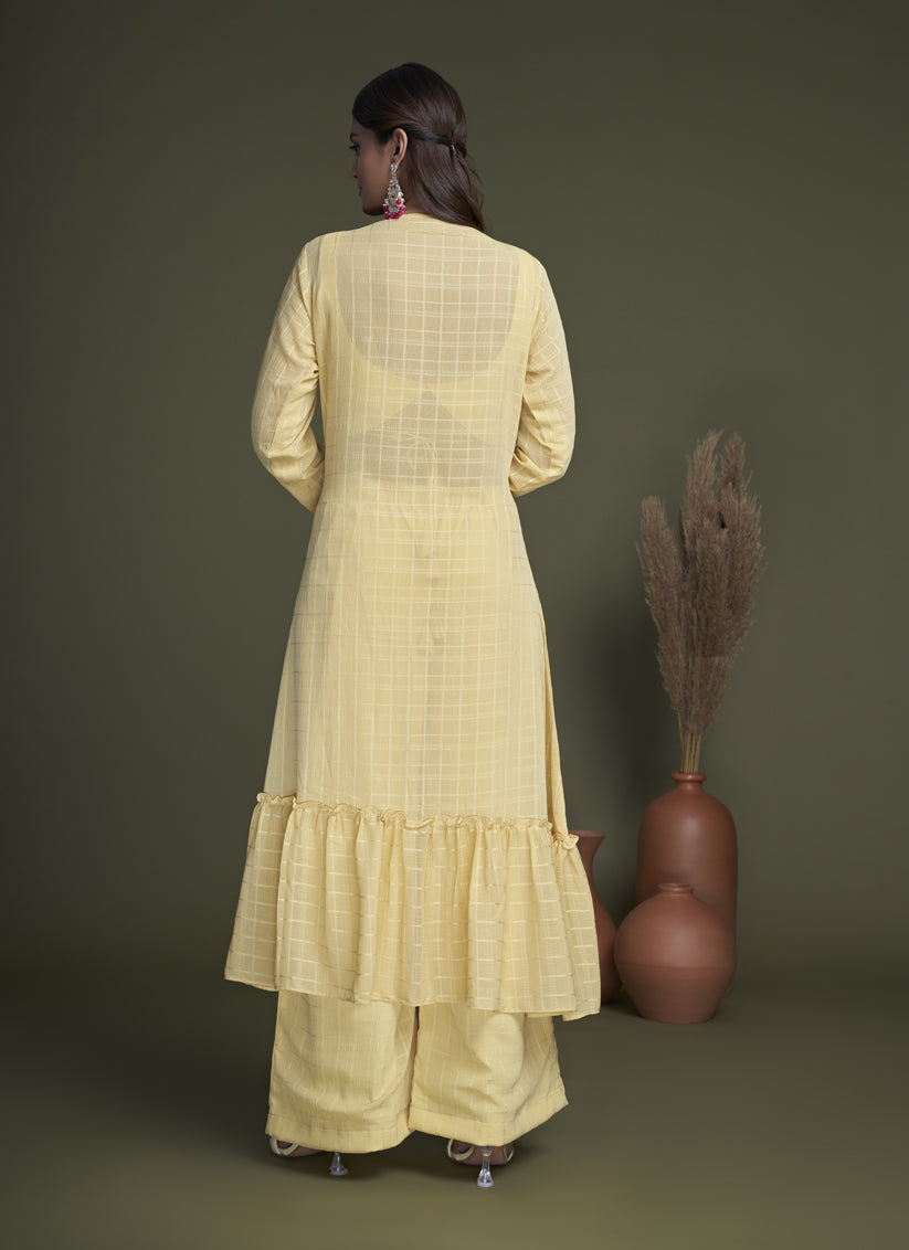 Lemon Yellow Georgette Palazzo with Crop Top and Jacket