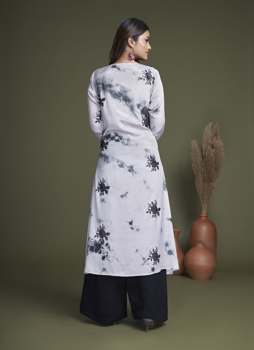 Black Silk Palazzo with Crop Top and Jacket