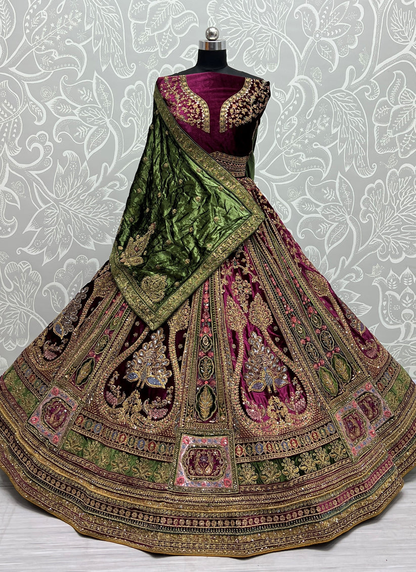 Purple Velvet Bridal Lehenga Choli