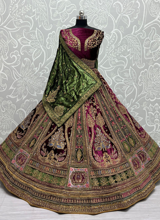 Purple Velvet Bridal Lehenga Choli
