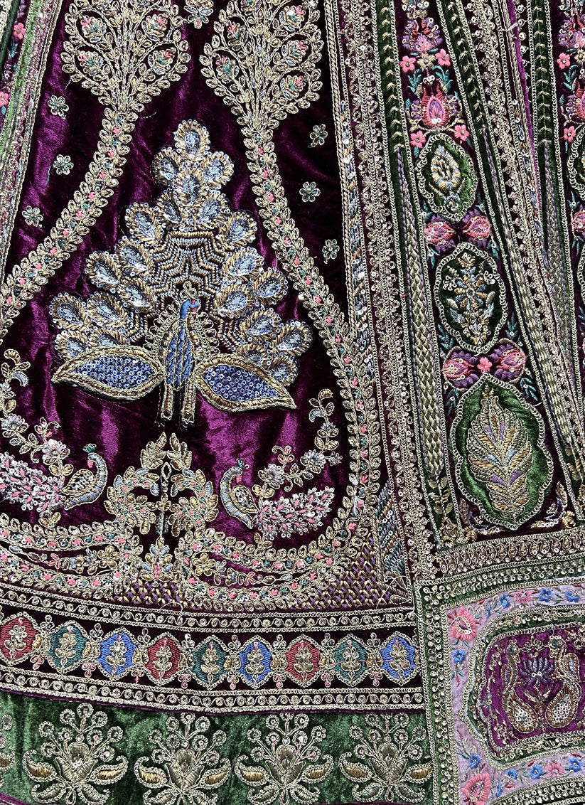 Purple Velvet Bridal Lehenga Choli