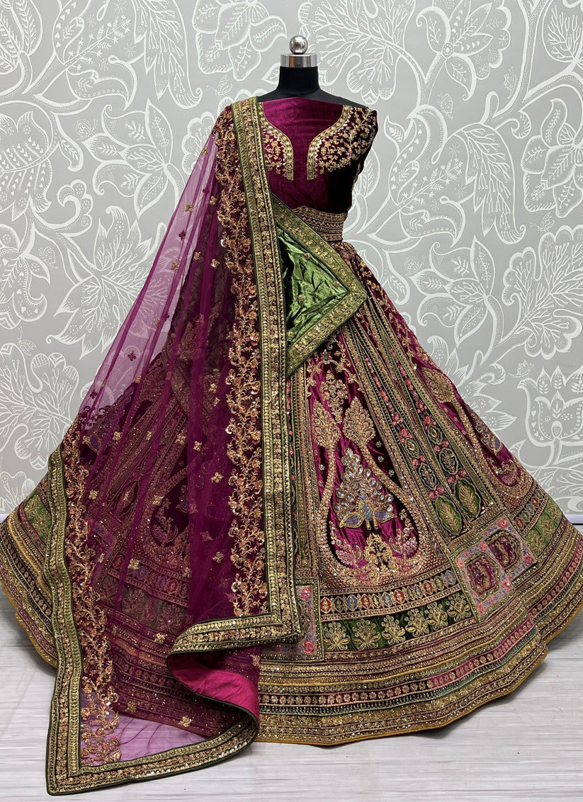 Purple Velvet Bridal Lehenga Choli