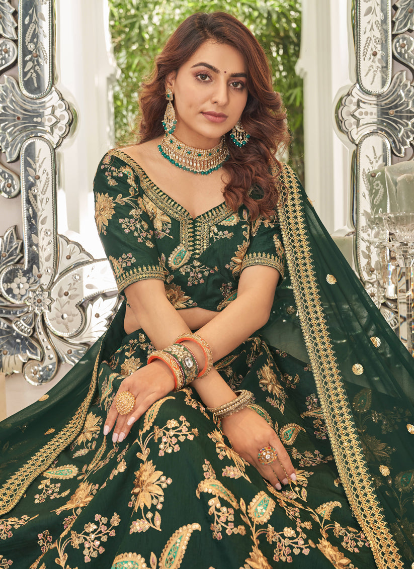 Forest Green Art Silk Designer Lehenga Choli