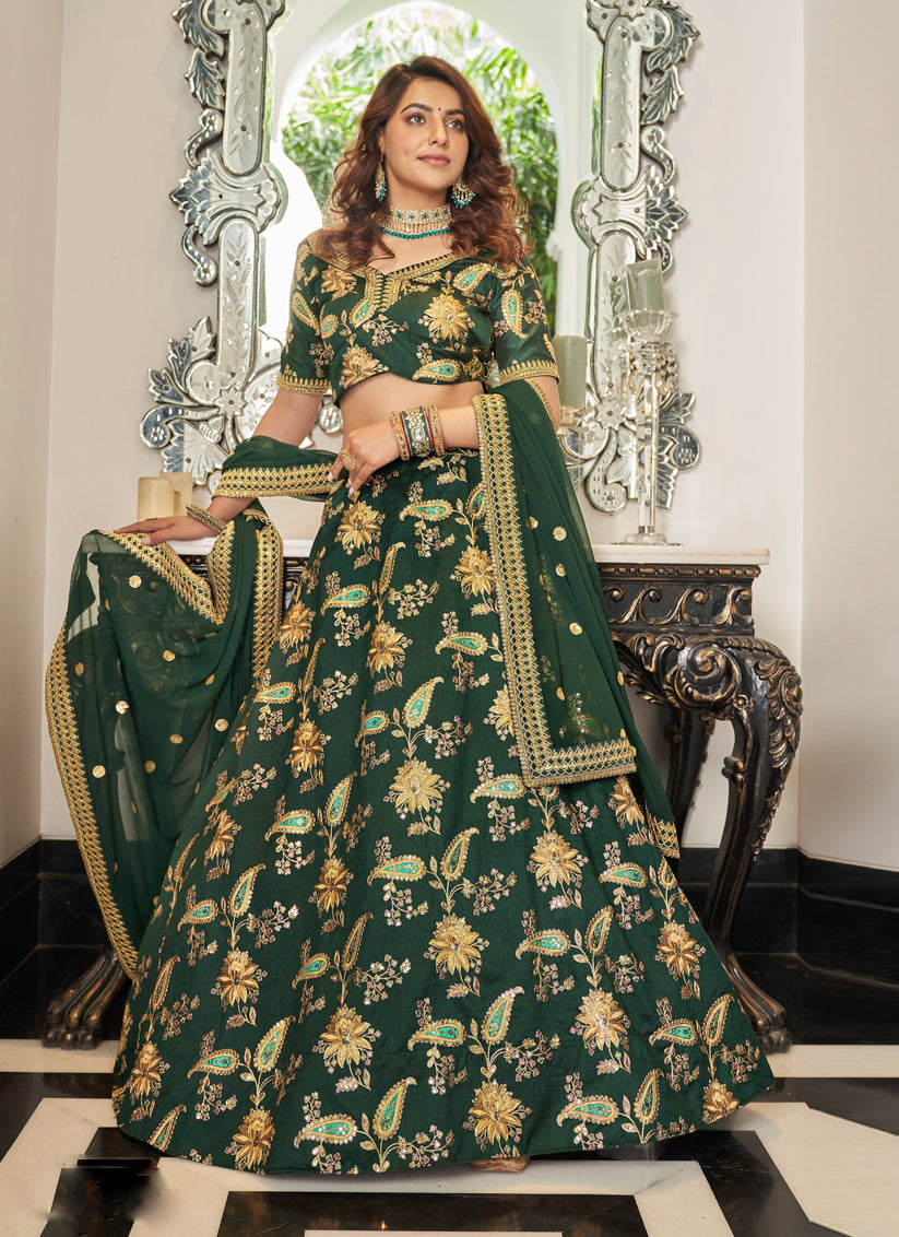 Forest Green Art Silk Designer Lehenga Choli