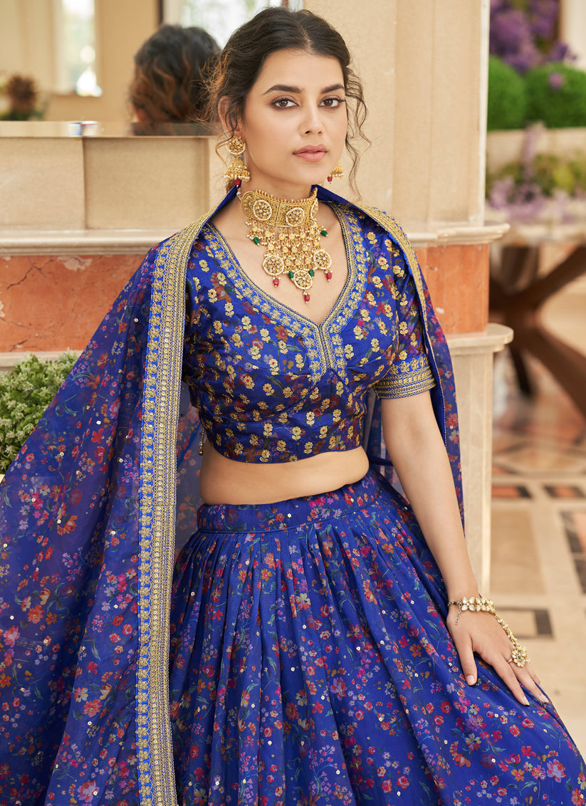 Royal Blue Organza Designer Lehenga Choli