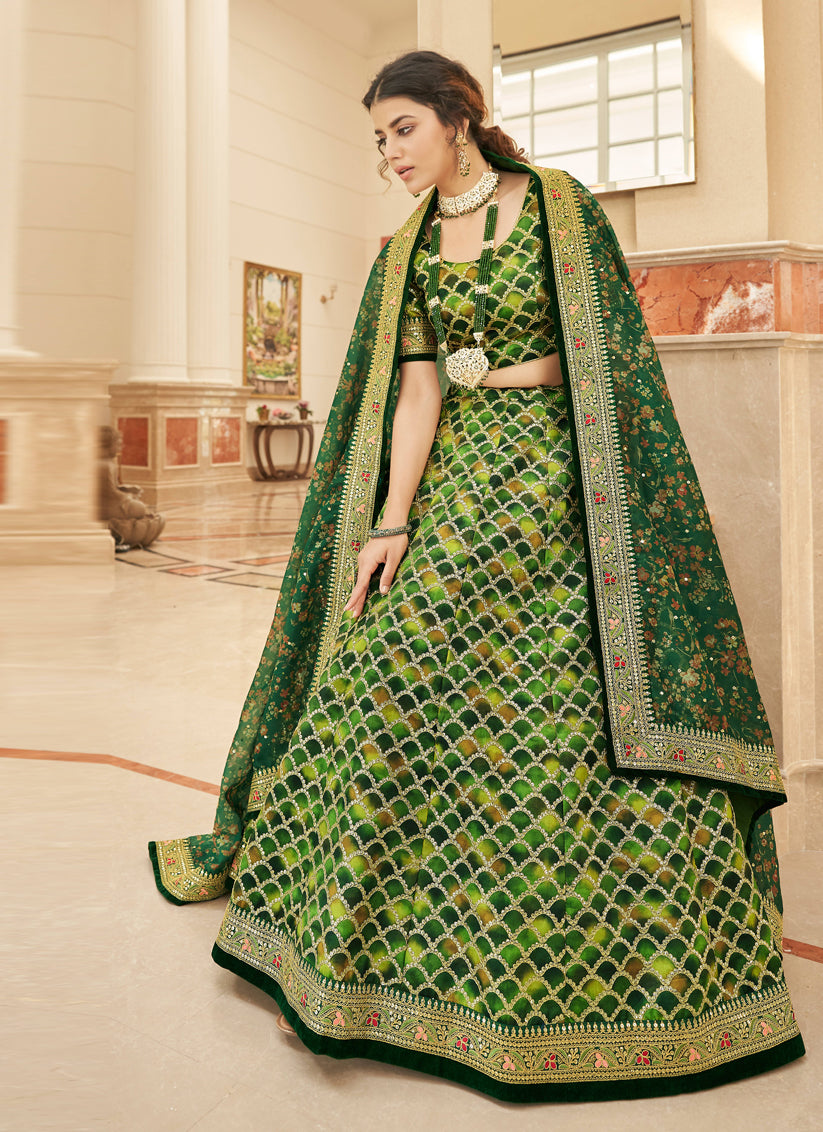 Forest Green Art Silk Designer Lehenga Choli