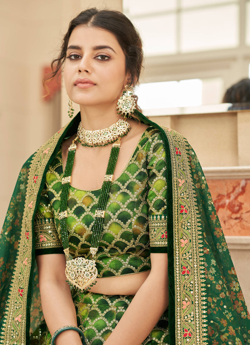 Forest Green Art Silk Designer Lehenga Choli