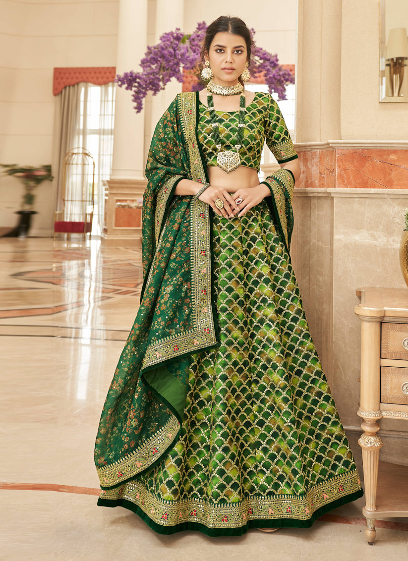 Forest Green Art Silk Designer Lehenga Choli