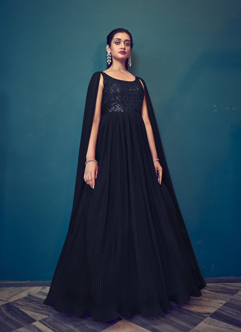 Blue Georgette Embroidered Gown