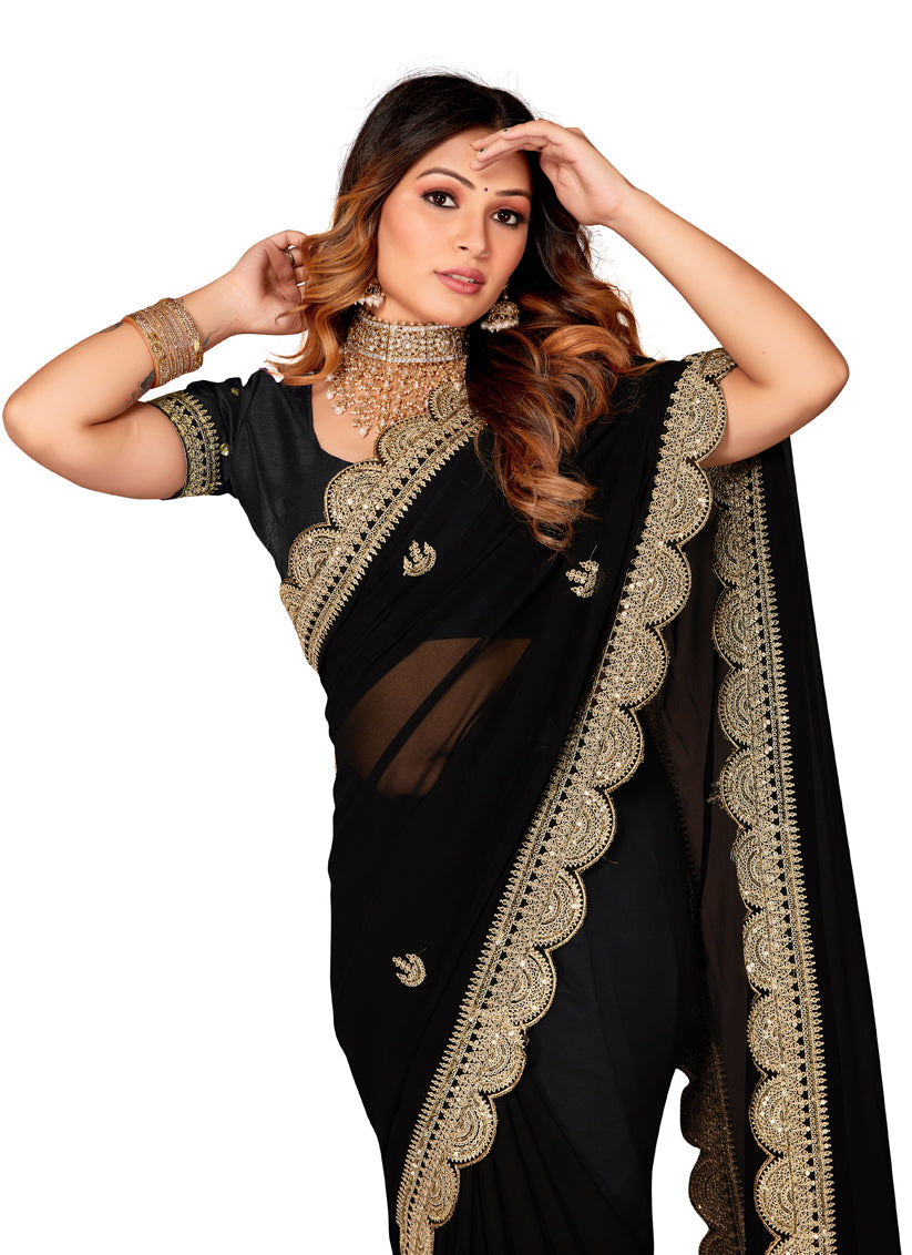 Black Georgette Embroidered Saree