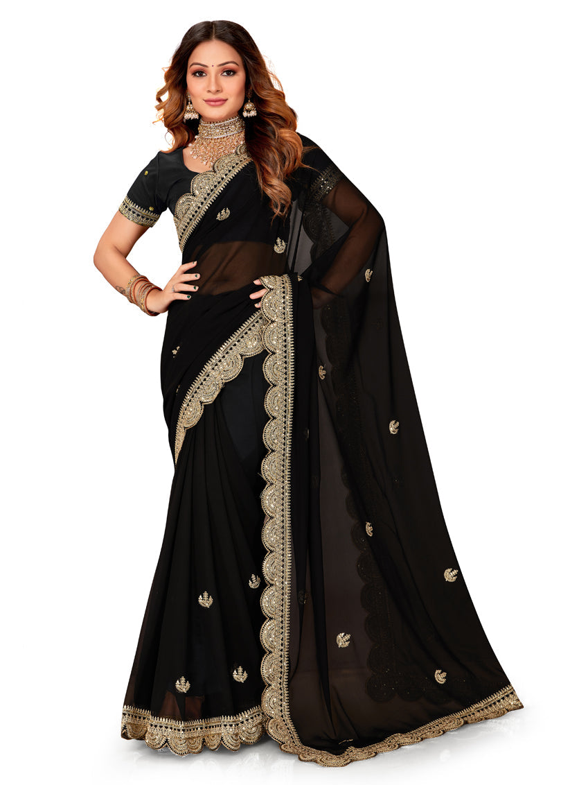 Black Georgette Embroidered Saree