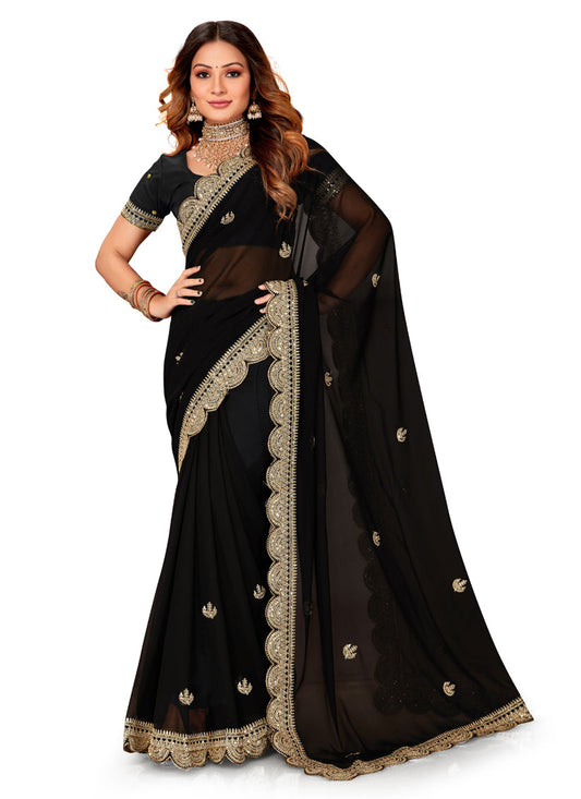 Black Georgette Embroidered Saree