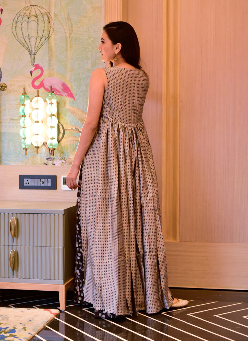 Chocolate Brown Muslin Printed Indo Western