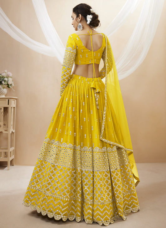 Sunny Yellow Georgette Embroidered Lehenga Choli