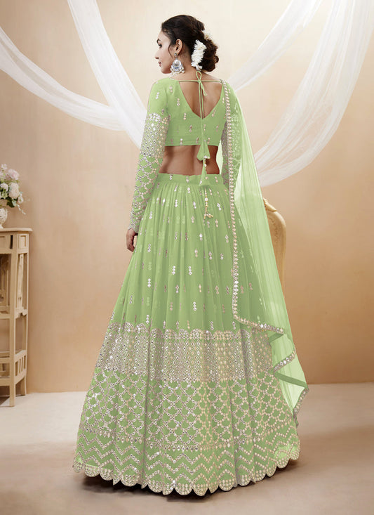 Pistachio Green Georgette Embroidered Lehenga Choli