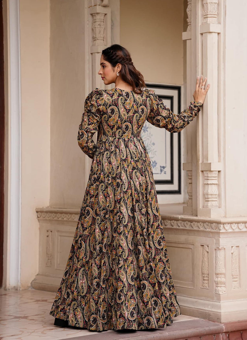 Black Faux Georgette Printed Indowestern