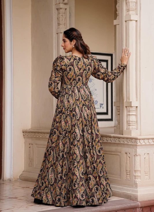 Black Faux Georgette Printed Indowestern