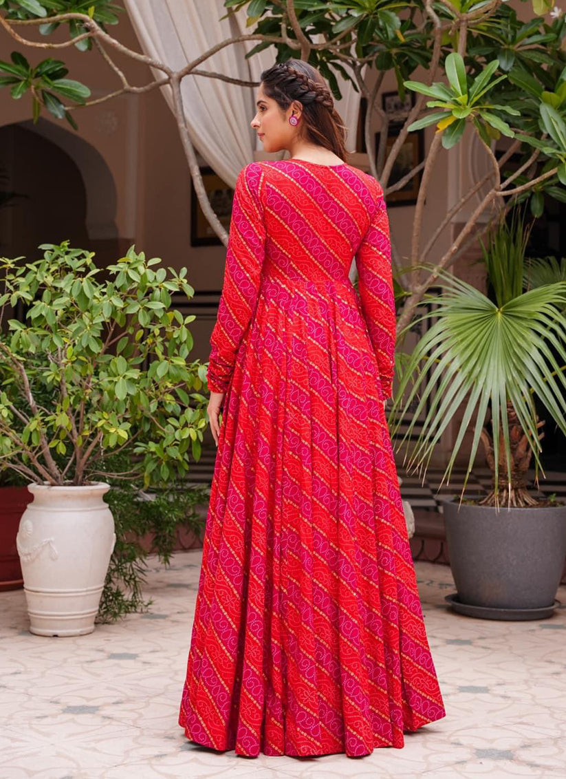 Hot Pink Faux Georgette Printed Indowestern