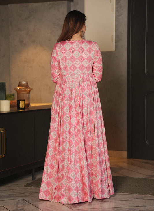 Light Pink Faux Georgette Printed Indowestern
