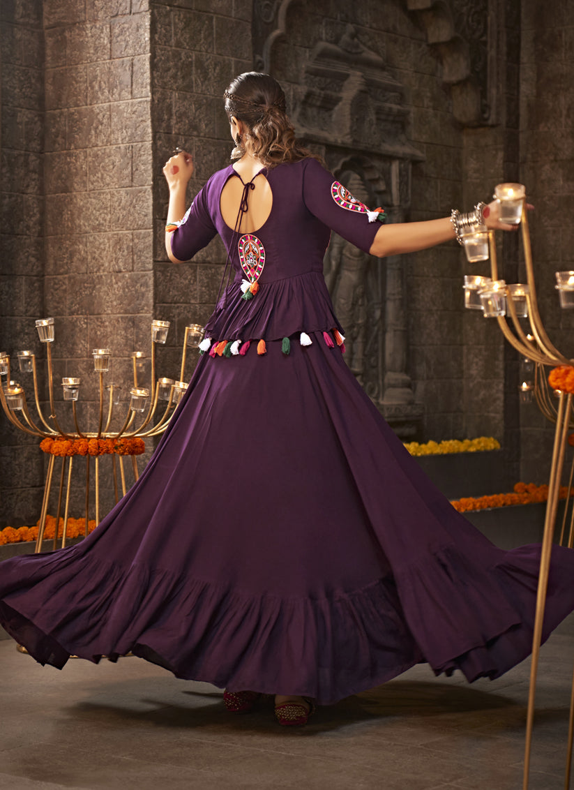 Burgundy Embellished Flared Viscose Rayon Chaniya Choli