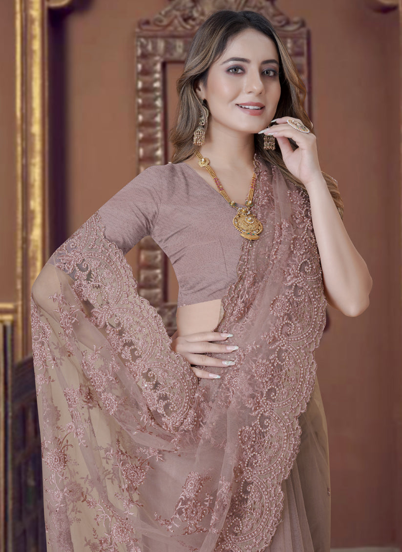 Mauve Net Party Wear Saree