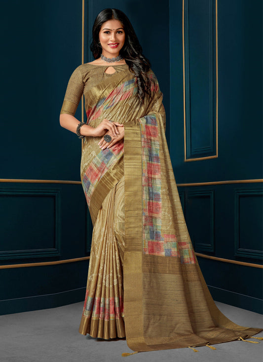 Dusty Fawn Digital Print Silk Saree
