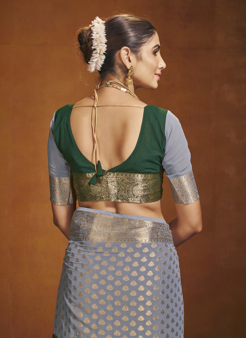 Green and Grey Georgette Festival Saree