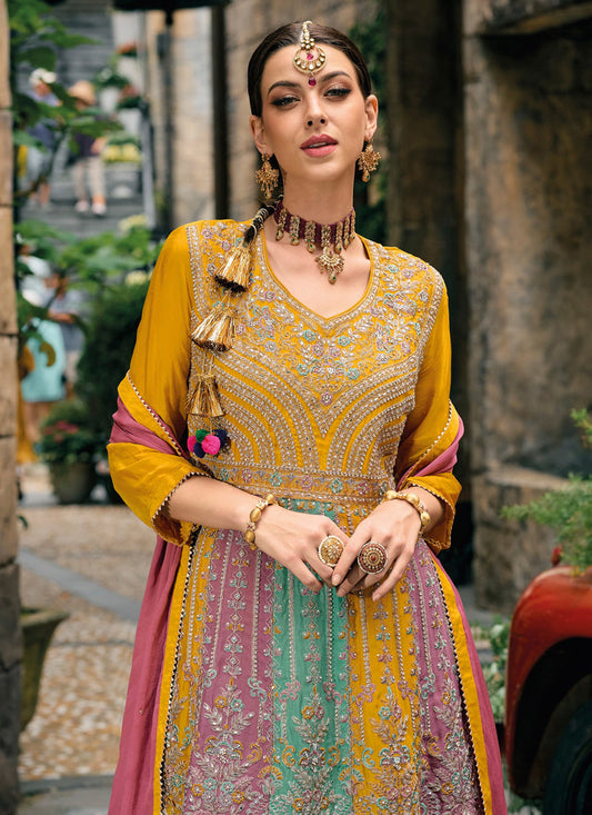Multicolor Chinnon Embroidered Palazzo Kameez