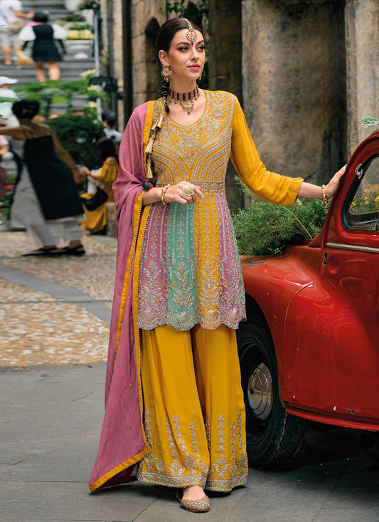 Multicolor Chinnon Embroidered Palazzo Kameez