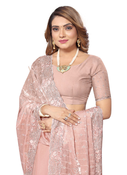 Peach Heavy Resham Embroidered Party Wear Saree