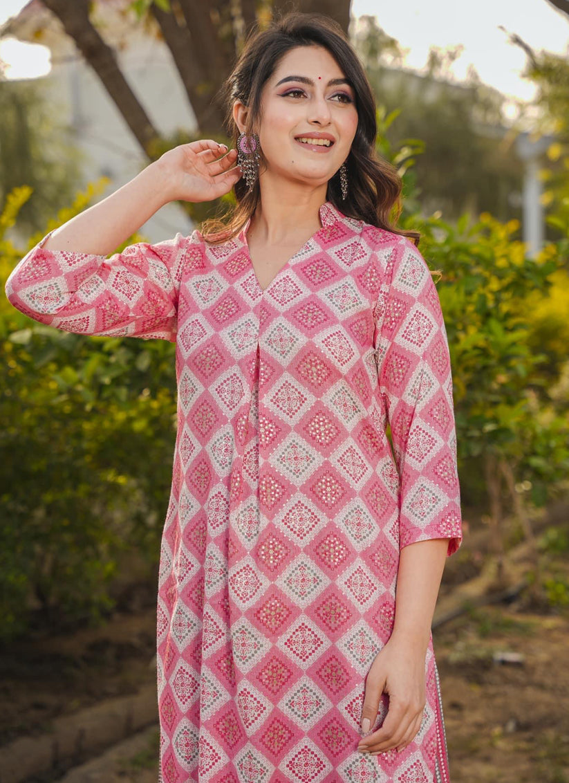 Pink Pure Rayon Plus Size Kurti