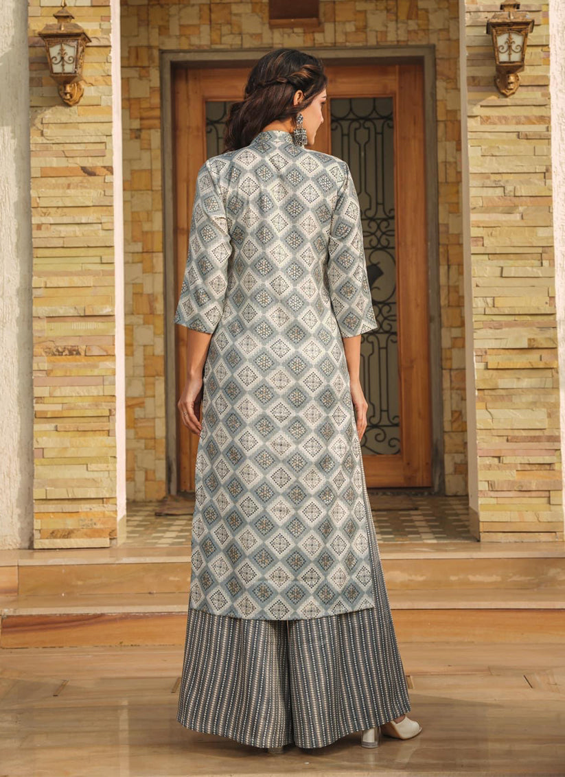 Grey Pure Rayon Plus Size Kurti