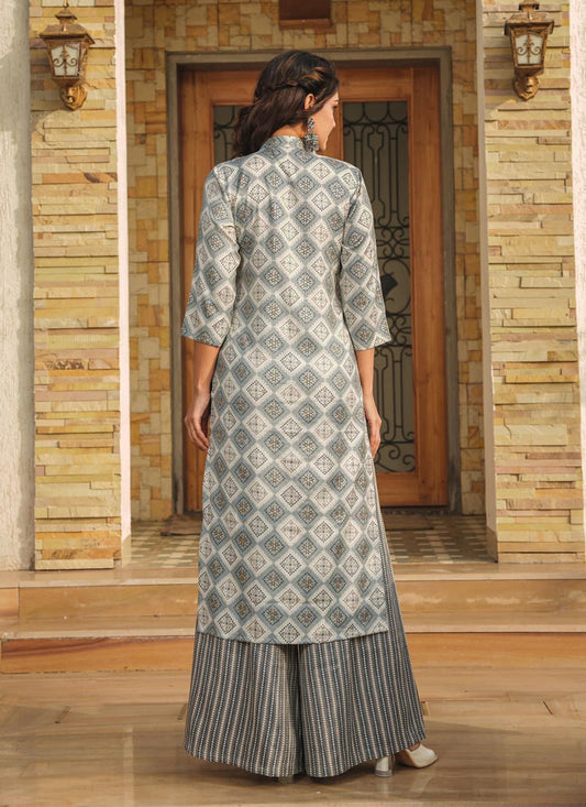 Grey Pure Rayon Plus Size Kurti