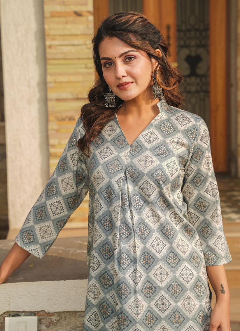 Grey Pure Rayon Plus Size Kurti