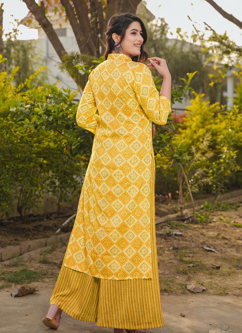 Yellow Pure Rayon Plus Size Kurti