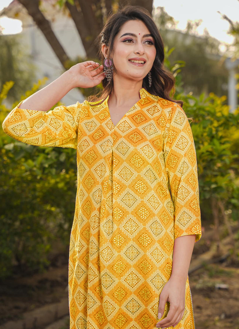 Yellow Pure Rayon Plus Size Kurti